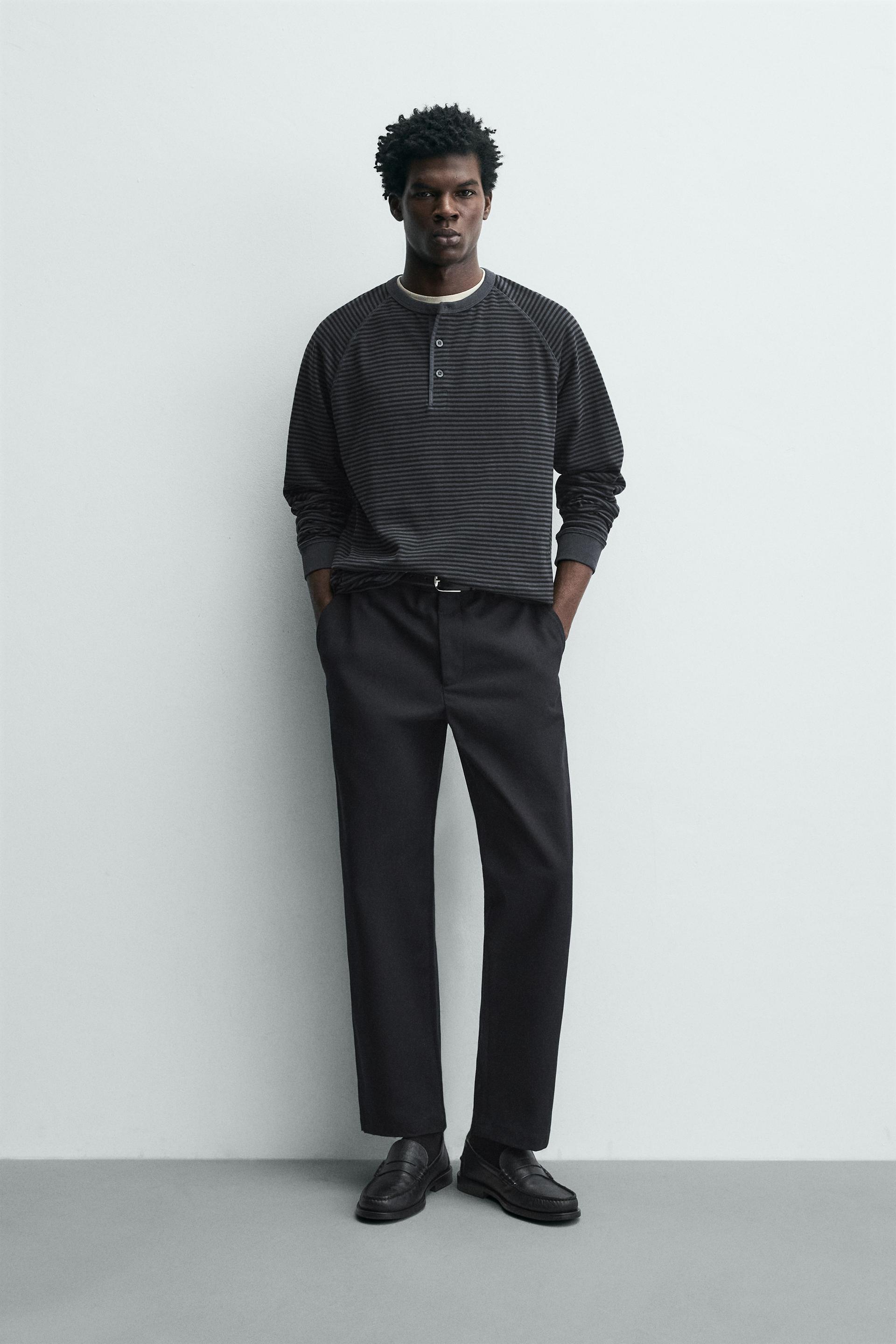 Textured Straight-Leg Trousers