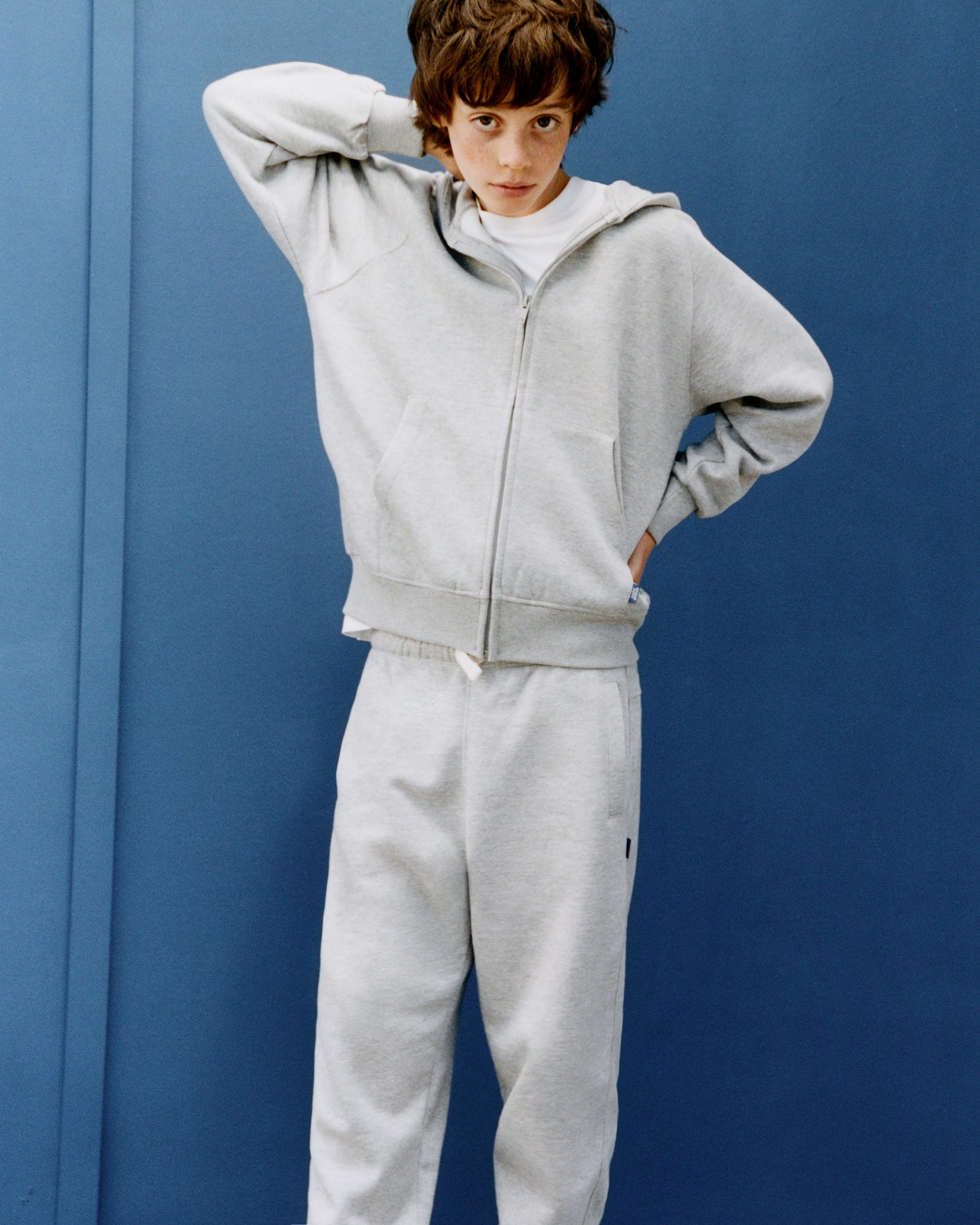 HOODED ZIP SWEATSHIRT — Gray marl