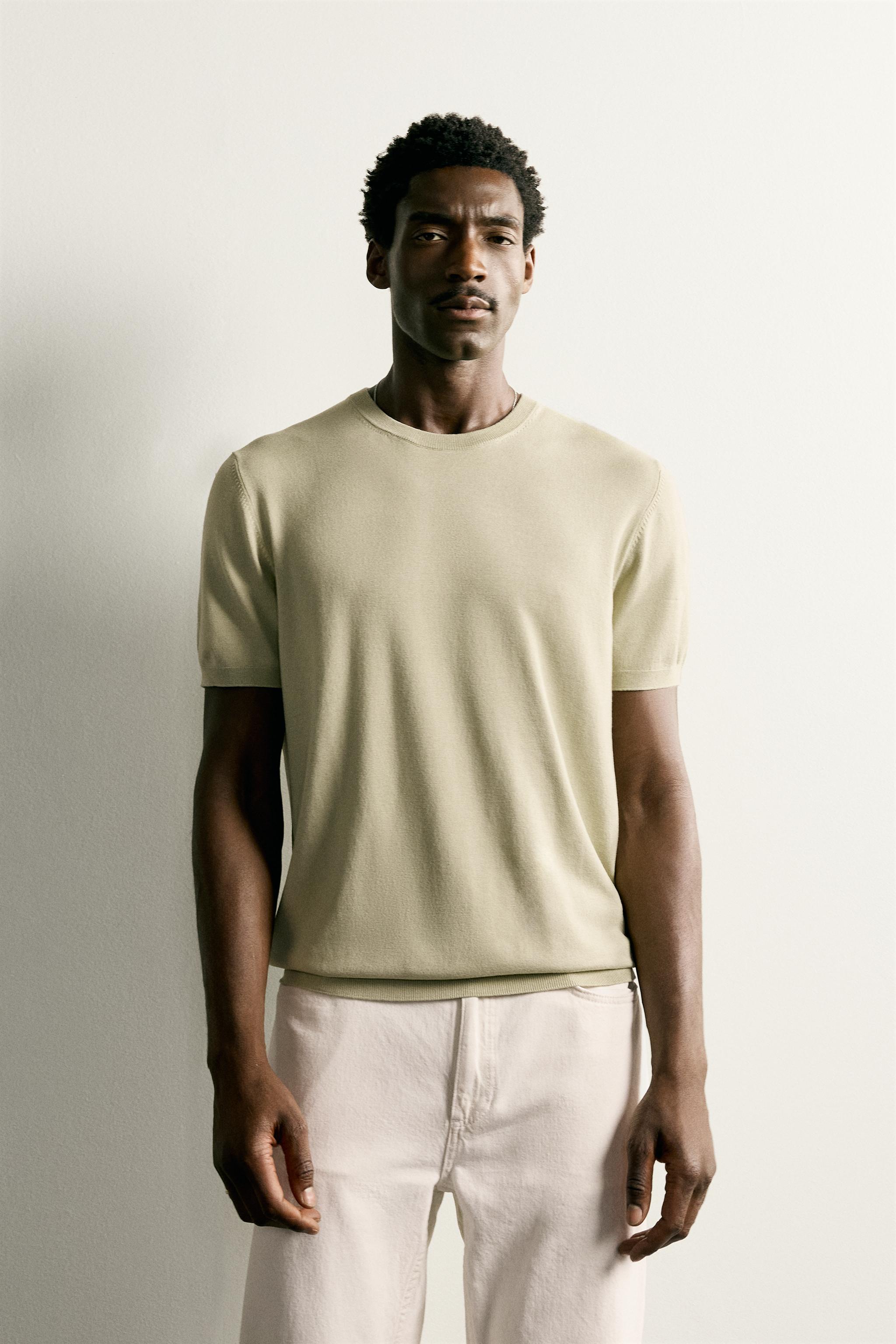 BASIC REGULAR FIT KNIT T-SHIRT — Light green
