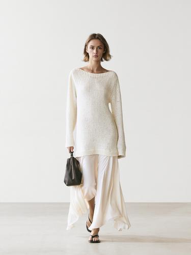 Robe midi asymétrique combinée - Écru de Zara - Image 0