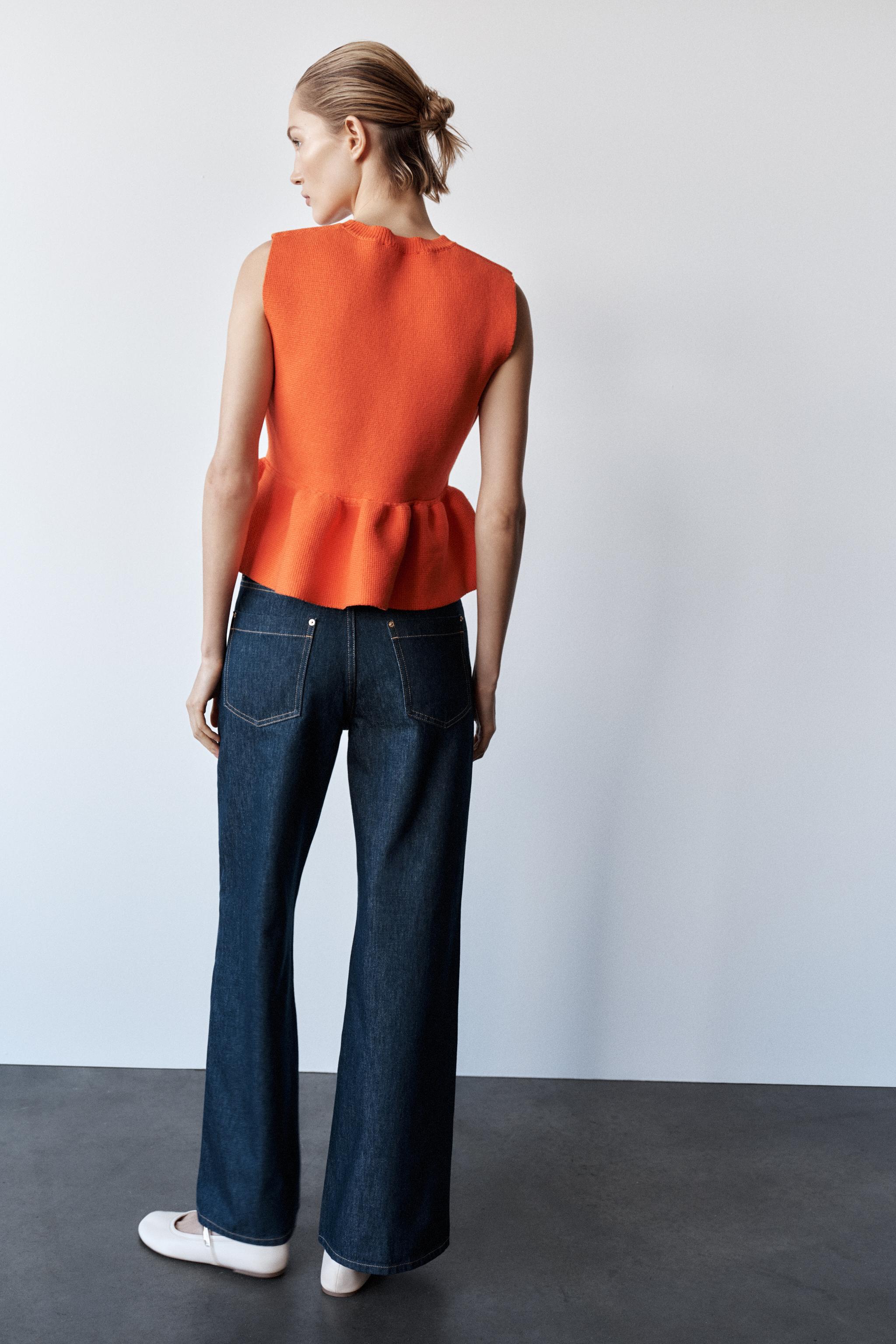 ニットペプラムトップス - オレンジ色 | ZARA Japan / 日本