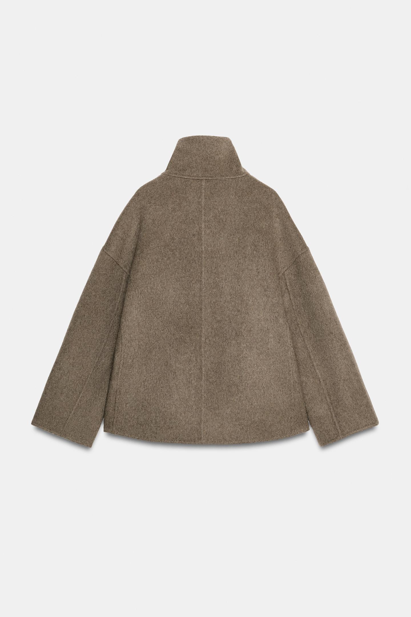 Женское пальто Zara Wool-Blend Short Coat - ZW Collection, цвет: Коричневый / Серо-коричневый — фото 7