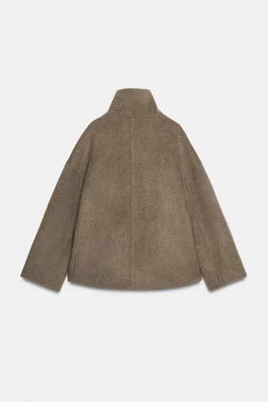 ZW COLLECTION WOOL-BLEND CROPPED COAT — Brown / Taupe 2
