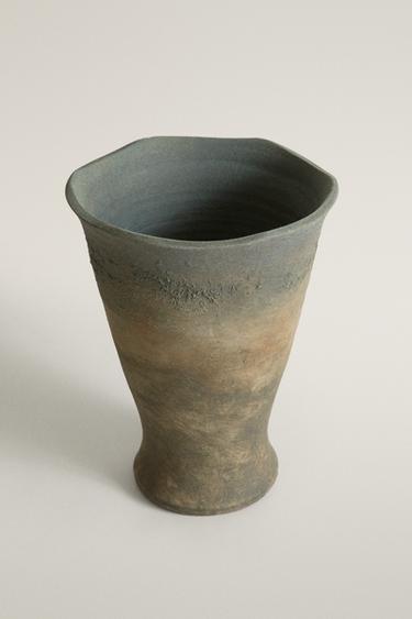 DECORATIVE CERAMIC TEXTURED VASE — Taupe gray 2