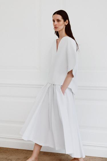 JUPE POPELINE ASYMÉTRIQUE ZW COLLECTION LIMITED EDITION - Blanc de Zara - Image 4