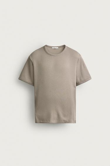 Zara WAFFLE TEXTURE T-SHIRT - Stone