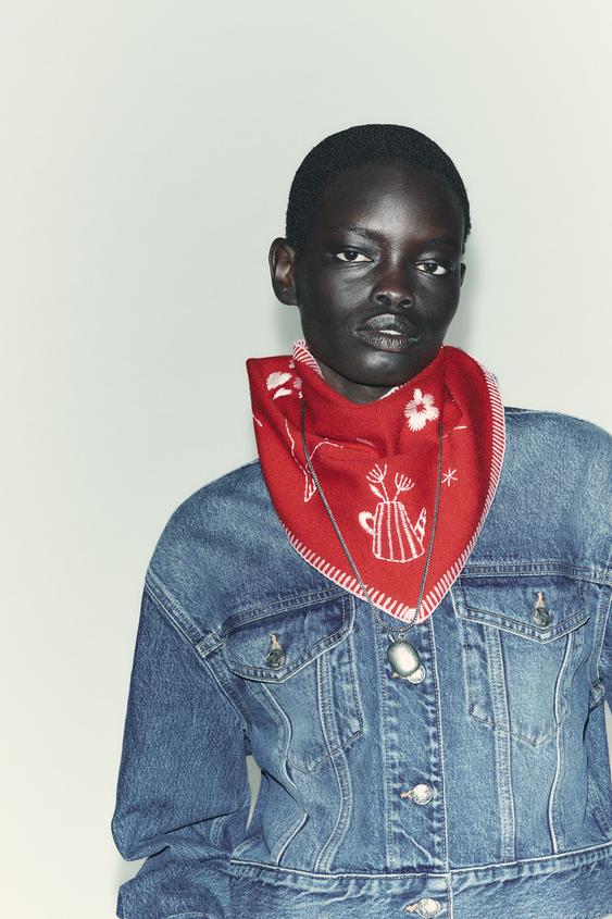 EMBROIDERED KNIT MAXI BANDANA