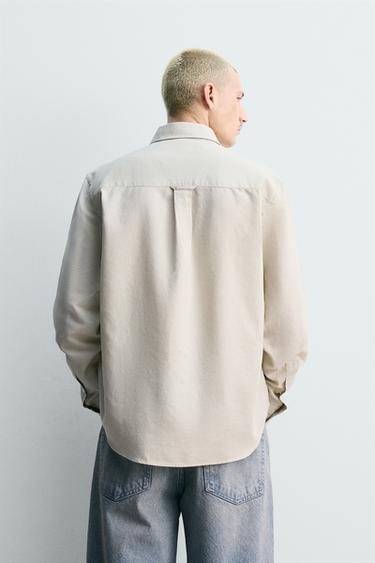 ヘンプコットン レギュラーフィットシャツサンドZaraのヘンプコットン レギュラーフィットシャツ - サンド 