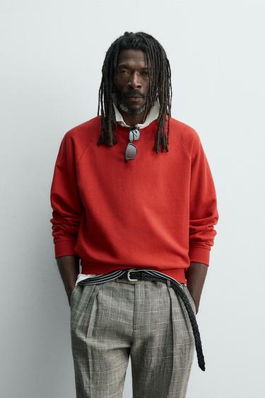 سويت شيرت مغسول Crewneck Aaron Levine x ZARA - أحمر الخاص بـ Zara