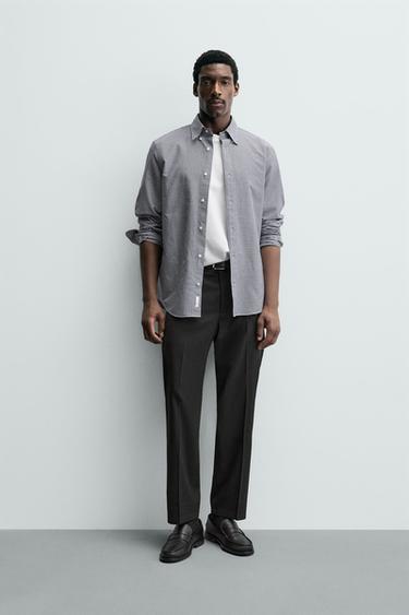 WOOL BLEND REGULAR FIT NON-IRON TROUSERS - Black by Zara