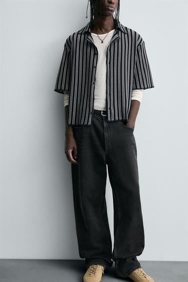 CHEMISE JACQUARD RAYURES - Bleu marine de Zara - Image 4