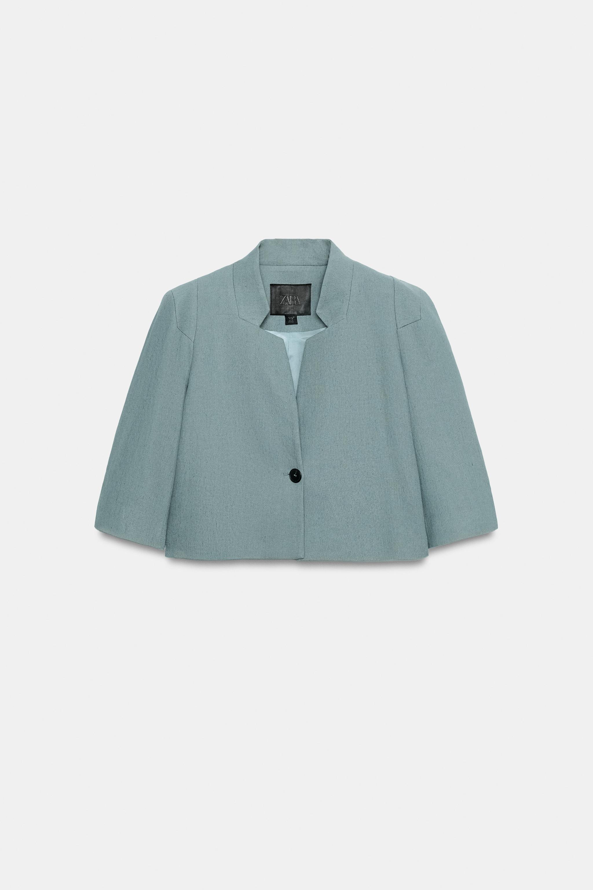 Женские пиджаки Zara ZW COLLECTION CROPPED LINEN BLAZER — фото 7
