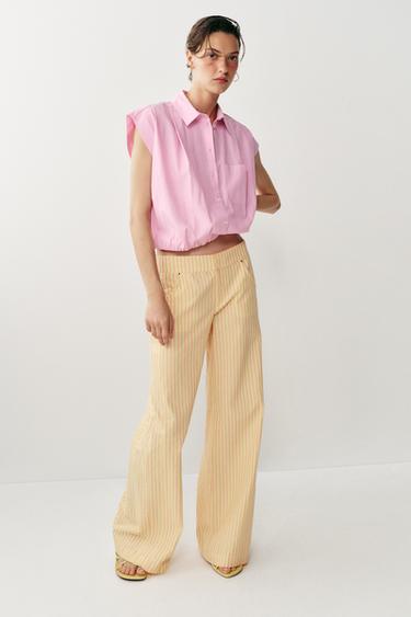 Zara STRIPED STRAIGHT LEG PANTS - Yellow