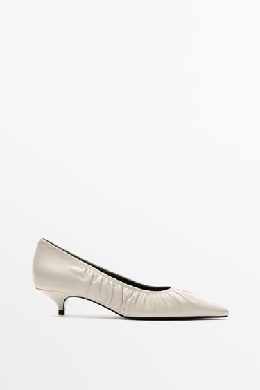 Gathered leather heel shoes — White 2