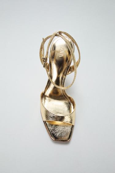 PATENT-FINISH HIGH-HEEL SANDALS - Gold by Zara