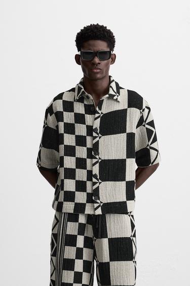 Zara GEOMETRIC JACQUARD SHIRT - Black