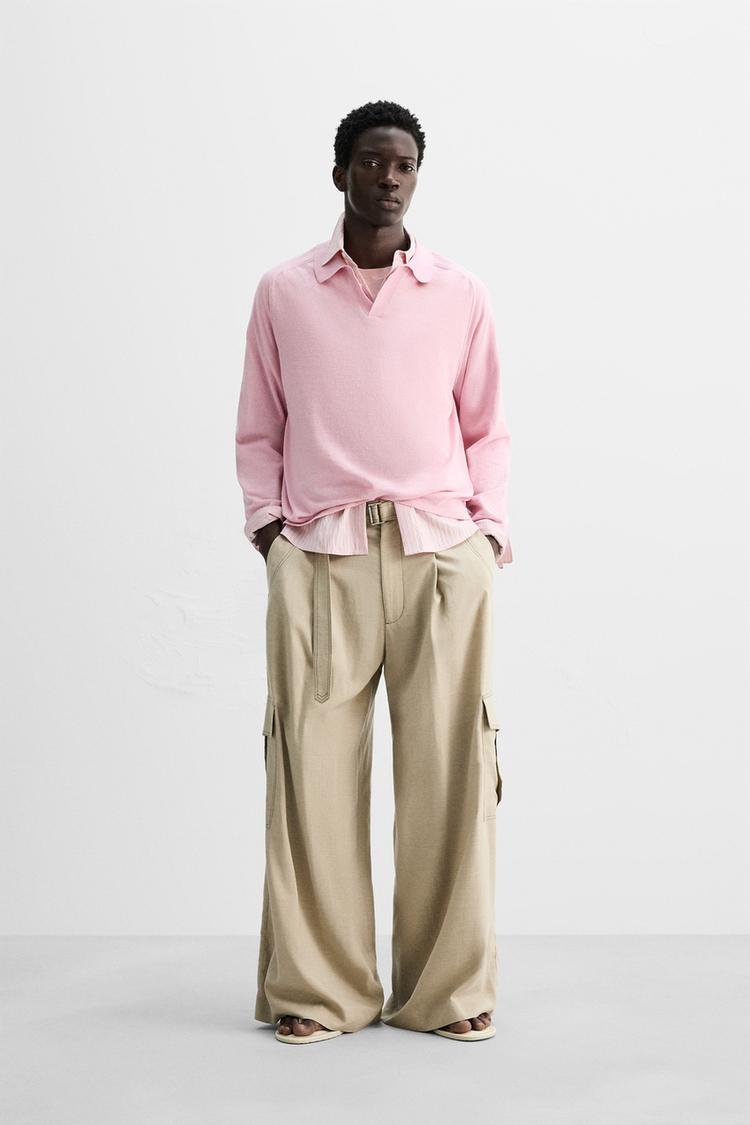 LIGHTWEIGHT KNIT POLO SHIRT Pink ZARA India - Main Image