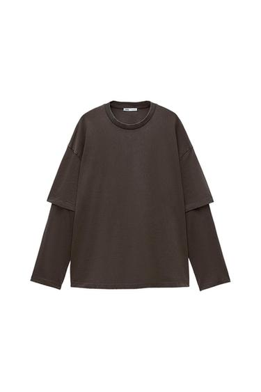 FADED-EFFECT DOUBLE-SLEEVE T-SHIRT
