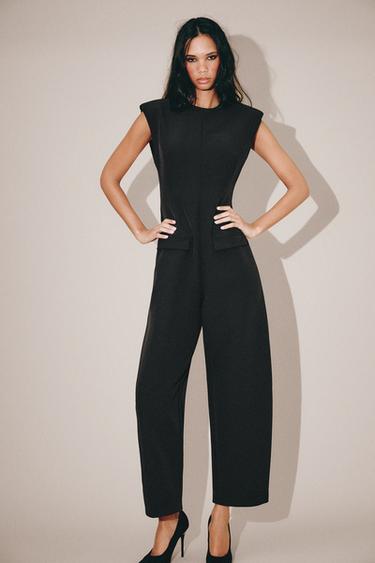 Zara FLAP DETAIL JUMPSUIT - Black