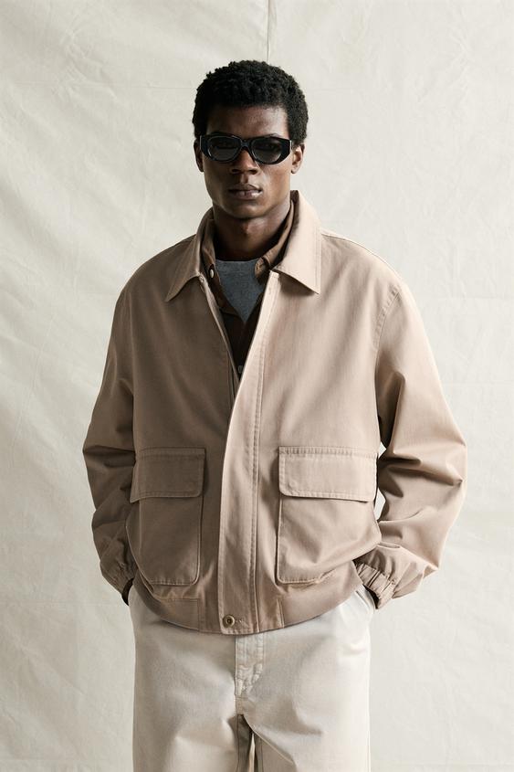 BLOUSON REGULAR FIT EN COTON - Gris taupe de Zara - Image 1