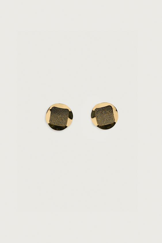 BOUCLES D'OREILLES BOUTON BRILLANTS - Doré de Zara - Image 0