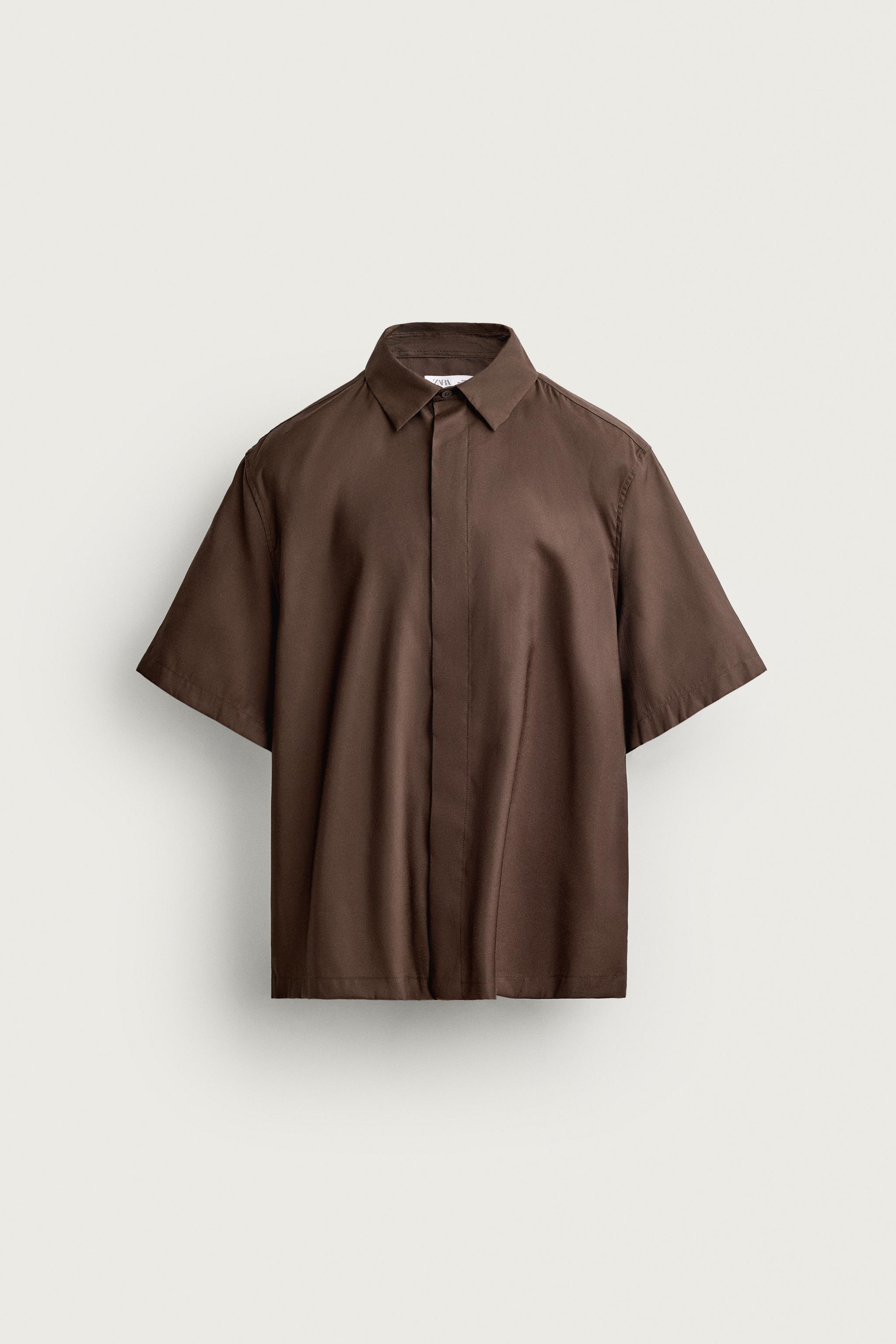 RELAXED FIT FLUID SHIRT — Brown