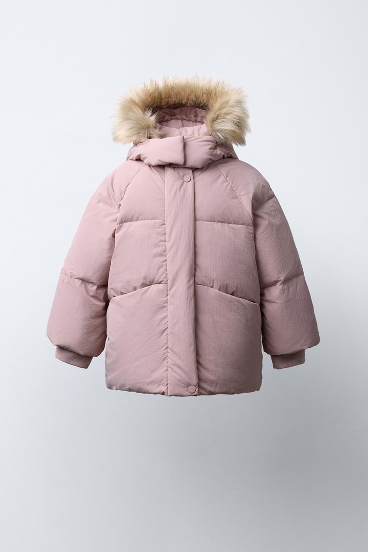 WATER-REPELLENT FEATHER DOWN JACKET WITH DETACHABLE FAUX FUR HOOD