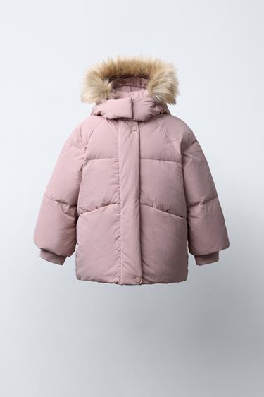 WATER-REPELLENT FEATHER DOWN JACKET WITH DETACHABLE FAUX FUR HOOD - Pink by Zara