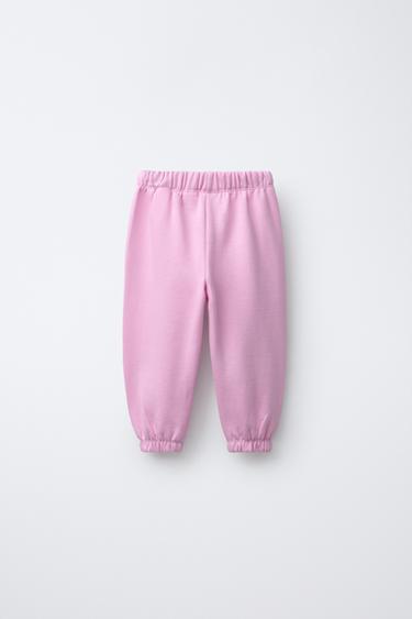 PLUSH JOGGING TROUSERS WITH LABEL APPLIQUÉ - Pink by Zara - Image 1