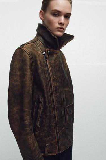 100% LEATHER BIKER JACKET ZW COLLECTION LIMITED EDITION - Brown by Zara - Image 5
