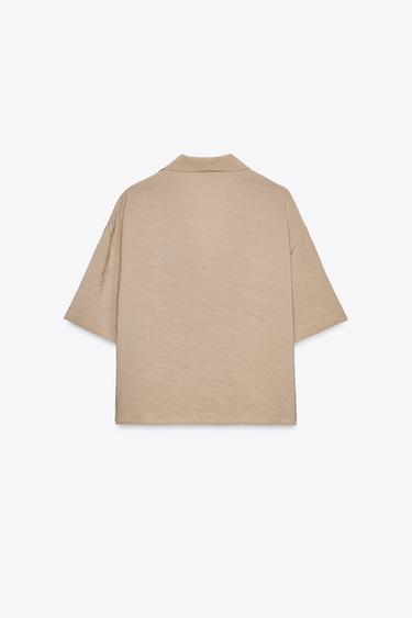 SHORT SLEEVE FLOWING SHIRT - Stone de Zara - Image 6
