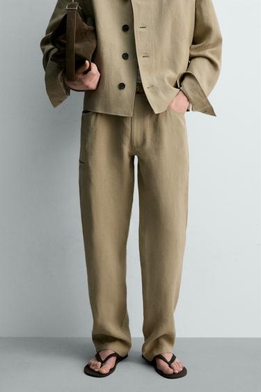 Zaras BALLOON FIT-BYXA 100% LINNE LIMITED EDITION - Brunrostad