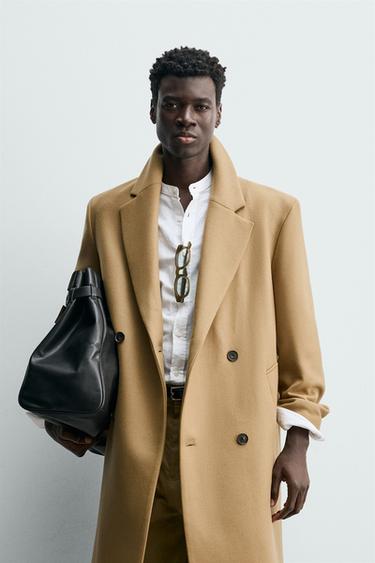 MANTEAU À BOUTONNAGE CROISÉ AVEC LAINE - Marron clair de Zara - Image 1