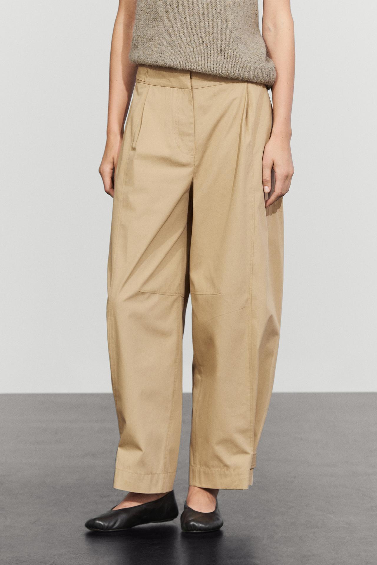 Barrel fit pants with hem detail — Beige