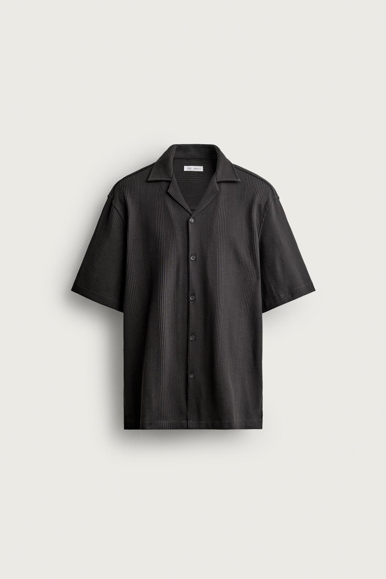 TEXTURED REGULAR FIT SHIRT — Charcoal