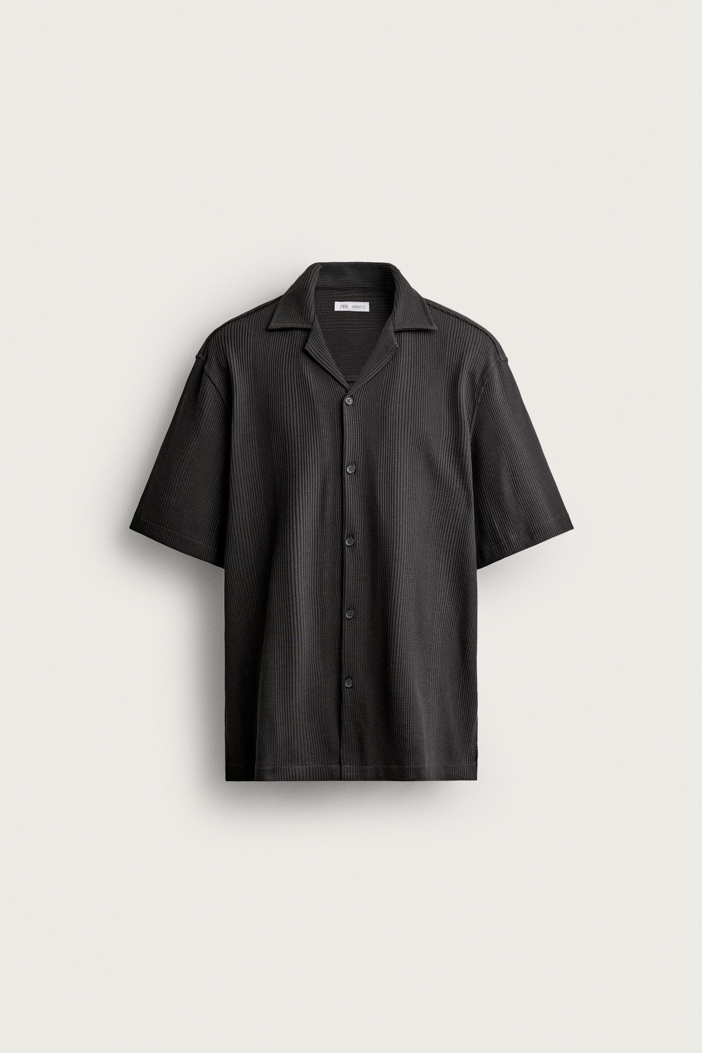 Мужская рубашка Zara Textured Regular Fit, цвет: Угольный — фото 7
