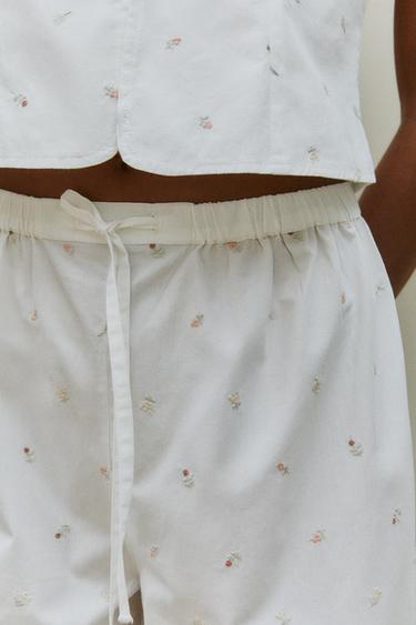 PANTALON BRODERIES LYS - Blanc de Zara - Image 5