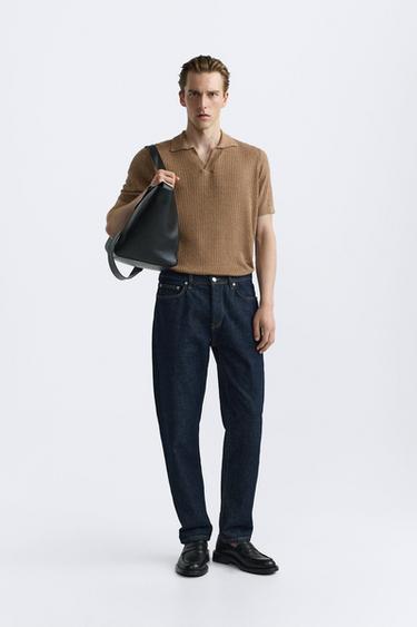 LINEN - VISCOSE KNIT POLO SHIRT - camel by Zara - Image 0