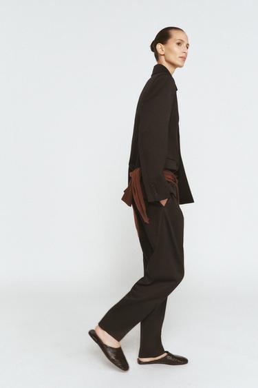 Zara ZW COLLECTION PLEATED PANTS - Dark brown - Image 0