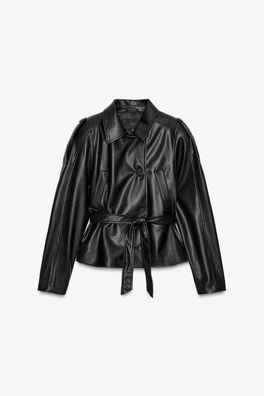 SHORT FAUX LEATHER TRENCH COAT - Black by Zara