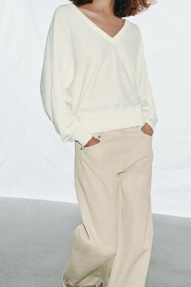 KNIT V-NECK JUMPER - White by Zara - Image 6
