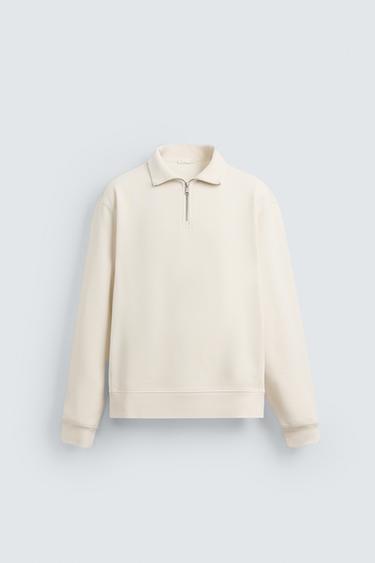 Zara BASIC QUARTER-ZIP SWEATSHIRT - Oyster-white