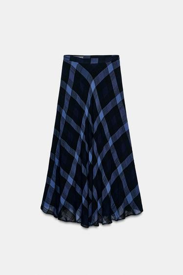 CHECKED MIDI SKIRT - Blue / Navy by Zara