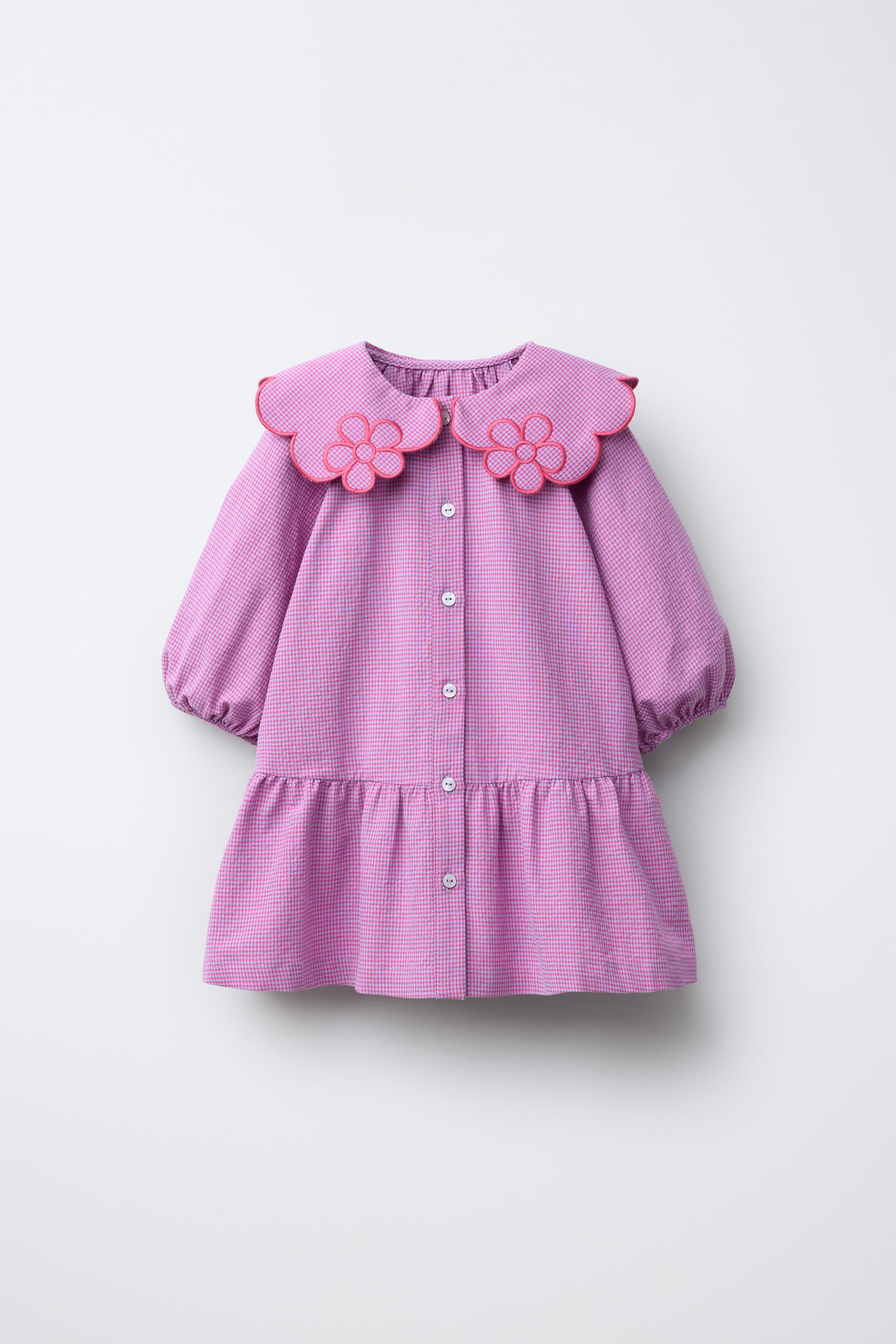 GINGHAM DRESS WITH FLORAL COLLAR - Lilac | ZARA United States