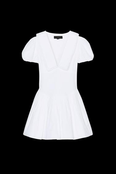 VESTIDO POPELÍN CUELLO BOBO - Blanco de Zara - Imagen 0