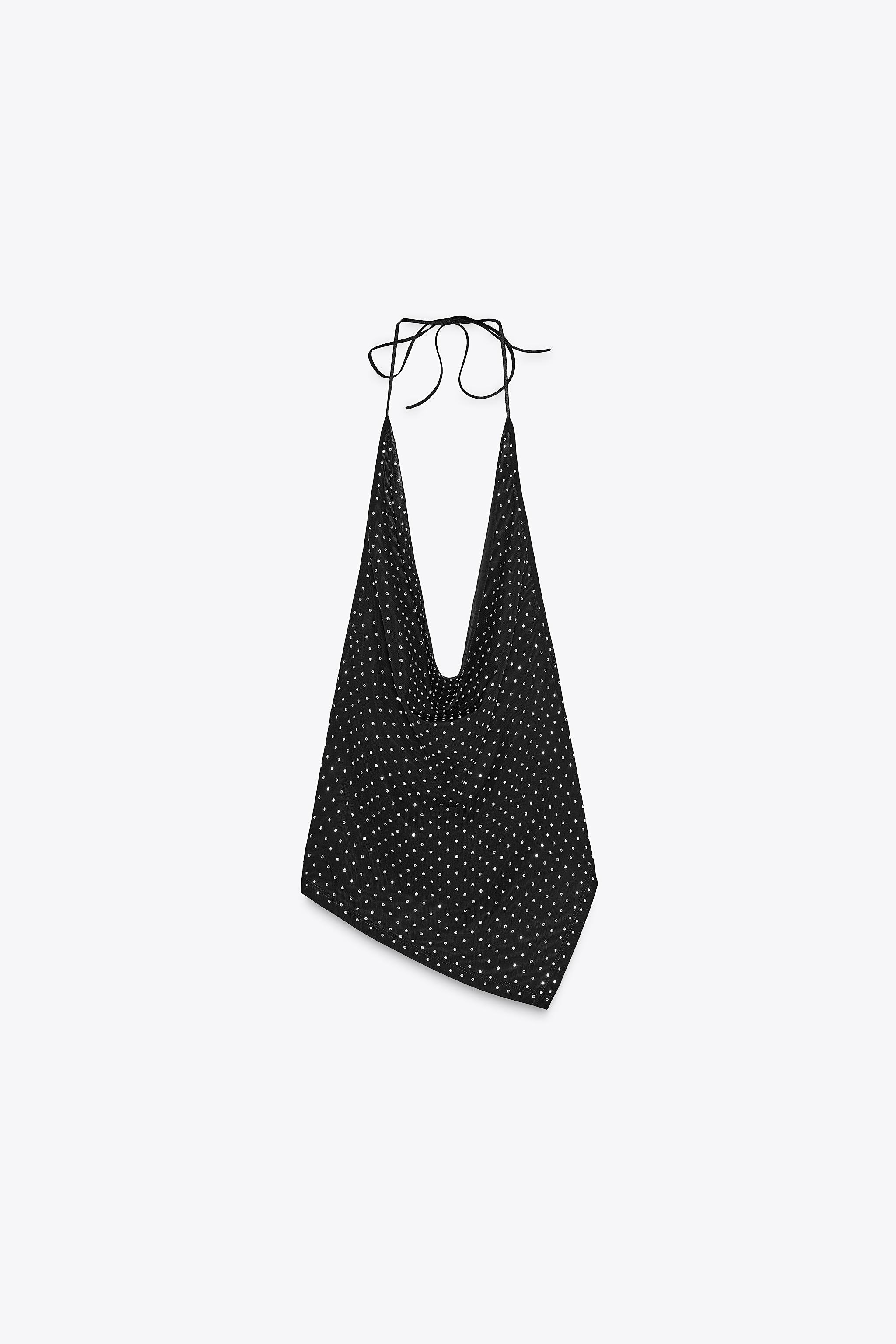 らら RHINESTONE TULLE TOP - Black | ZARA United States