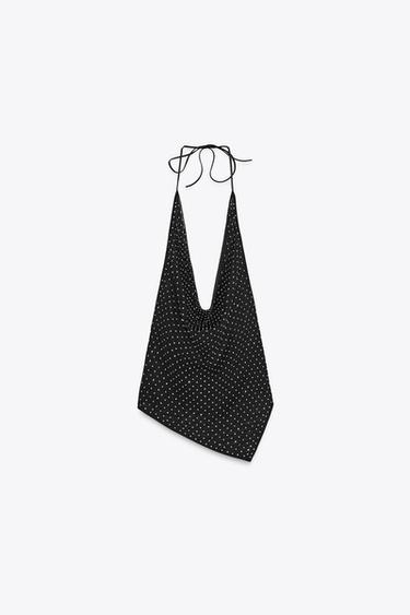 Zara RHINESTONE TULLE TOP - Black - Image 0