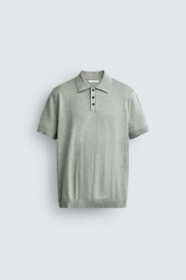 REGULAR FIT TEXTURED KNIT POLO SHIRT - Green marl by Zara
