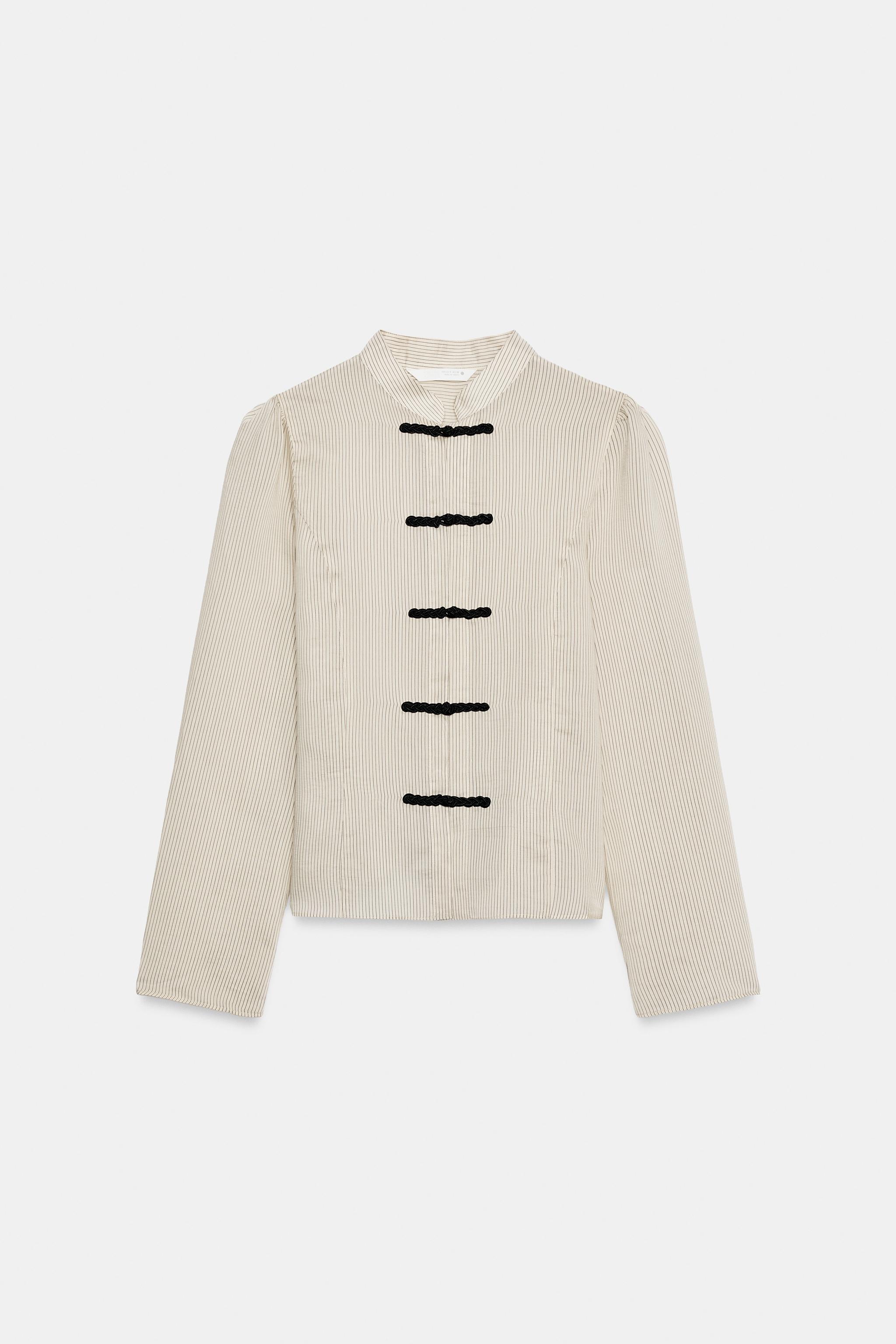 Женские рубашки Zara ZW COLLECTION STRIPED FROG CLASP SHIRT — фото 5