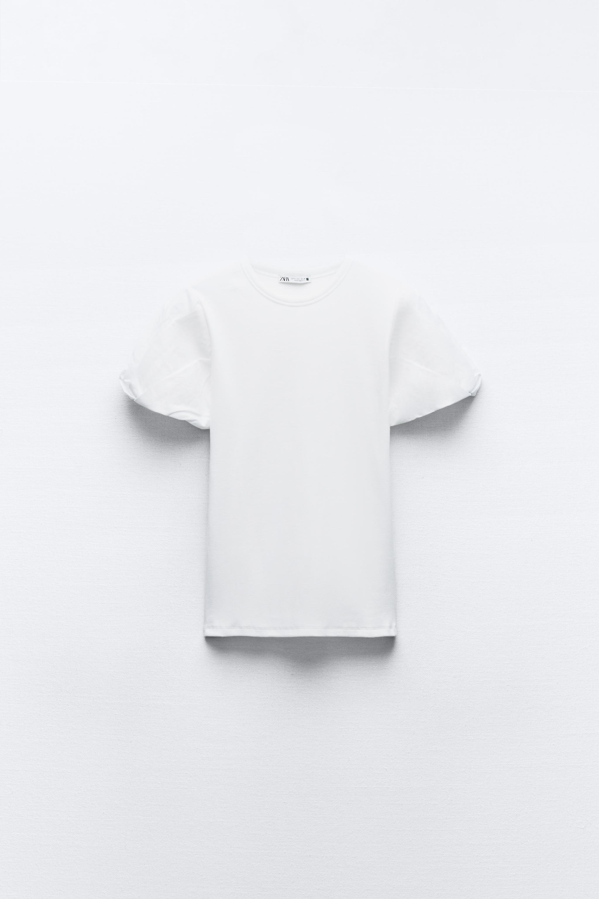 バルーンスリーブ付きTシャツ - ホワイト | ZARA Japan / 日本